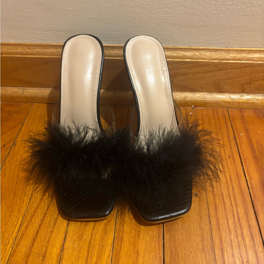SHEIN Black Feathered Heels